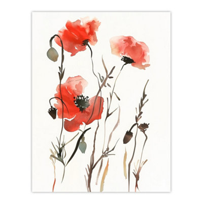 Artery8 Unframed Wall Art Watercolour Poppy Flowers Bright Abstract Floral12X16 Inch from B&Q