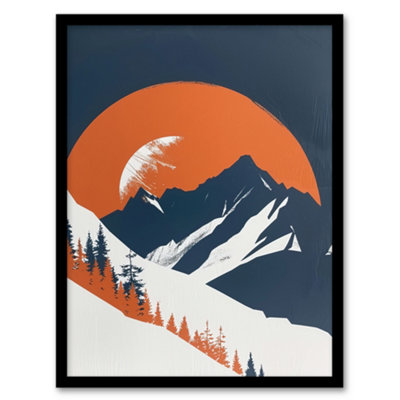 Artery8 Abstract Winter Crescent Moon Mountain Landscape Wall Art PrintA4 Size from B&Q
