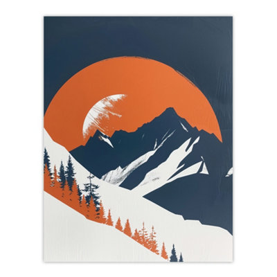 Artery8 Unframed Wall Art Abstract Winter Crescent Moon Mountain Landscape12X16 Inch from B&Q