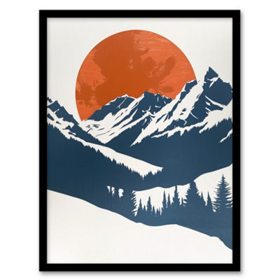 Artery8 Full Moon Rising Winter Forest Mountain Landscape Wall Art PrintA4 Size from B&Q
