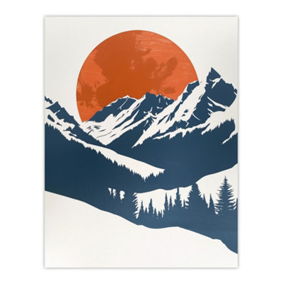 Artery8 Unframed Wall Art Full Moon Rising Winter Forest Mountain Landscape12X16 Inch from B&Q