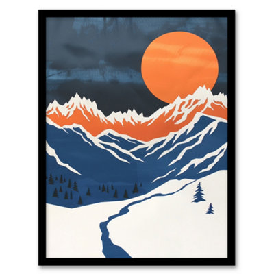 Artery8 Framed Wall Art Rocky Mountains Winter Landscape Modern Abstract Print12X16 Inch from B&Q