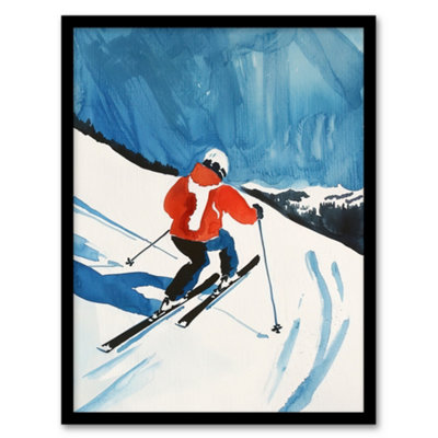 Artery8 Framed Wall Art Austria Skier Skiing Winter Sport Ski Watercolour Print12X16 Inch from B&Q