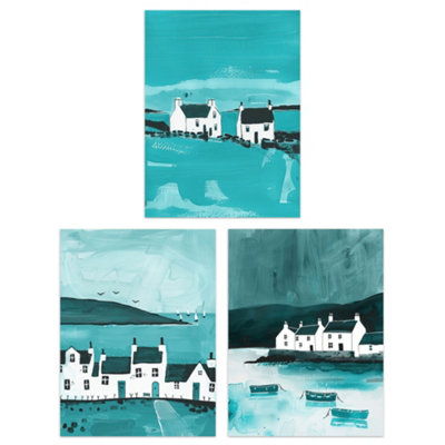 Artery8 Wall Art Print Set Of 3 Scottish Hebrides Teal Isle Mull Coastal Wall Art from B&Q