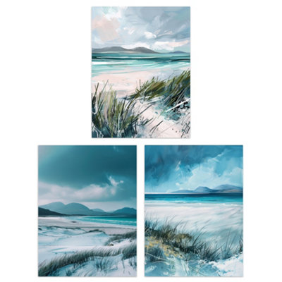 B&Q -  Wall Art Print Set Of 3 Isle Of Harris Luskentyre Beach Scotland Wall Art