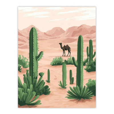 Artery8 Unframed Wall Art Camel In Pastel Pink Desert Sand Dunes And Cacti12X16 Inch from B&Q