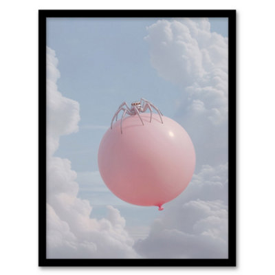 Artery8 Framed Wall Art Cute Jumping Spider On A Floating Pink Balloon Print12X16 Inch from B&Q