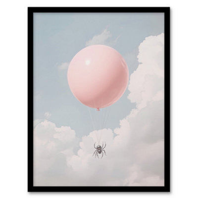 Artery8 Spider Travel Floating In Sky With A Pink Balloon Wall Art PrintA4 Size from B&Q