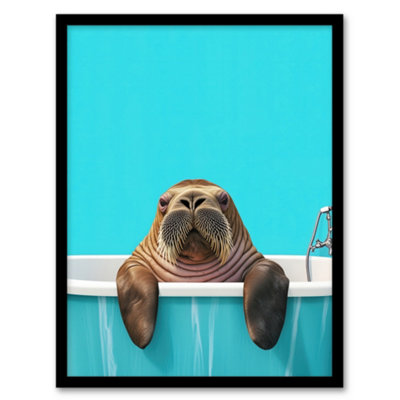 Artery8 Bath Time Cute Walrus In Bathtub Vibrant Fun Wall Art PrintA4 Size from B&Q