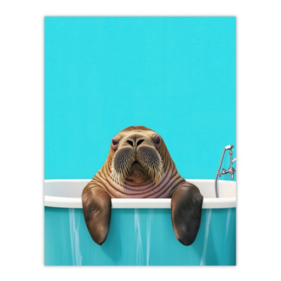 Artery8 Unframed Wall Art Bath Time Cute Walrus In Bathtub Vibrant Fun12X16 Inch from B&Q