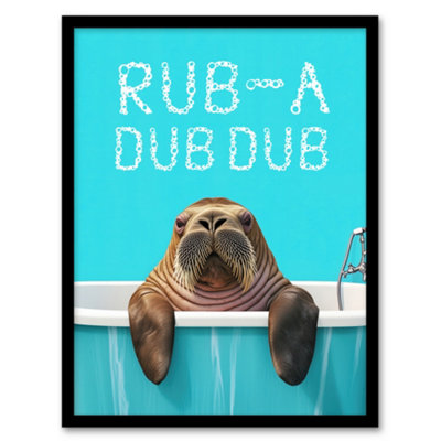 Artery8 Walrus In Bathtub Bath Time Rub A Dub Funny Wall Art PrintA4 Size from B&Q