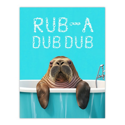 Artery8 Unframed Wall Art Walrus In Bathtub Bath Time Rub A Dub Funny12X16 Inch from B&Q