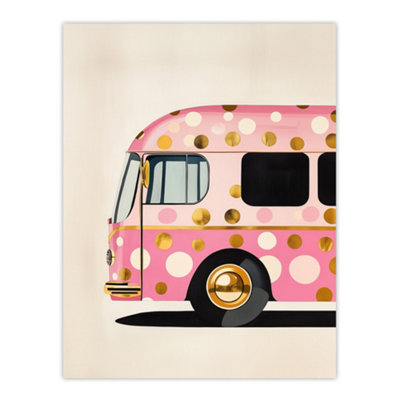 Artery8 Unframed Wall Art Pink Glamour Party Bus Gold Polka Dot Modern12X16 Inch from B&Q