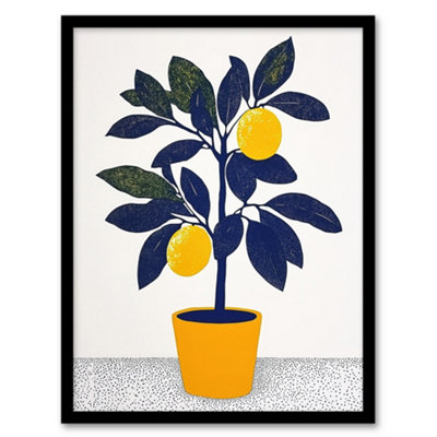 Artery8 Framed Wall Art Lemon Tree Plant Lover Yellow Blue Bright Simple Print12X16 Inch from B&Q