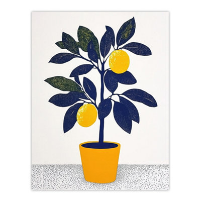 Artery8 Unframed Wall Art Lemon Tree Plant Lover Yellow Blue Bright Simple12X16 Inch