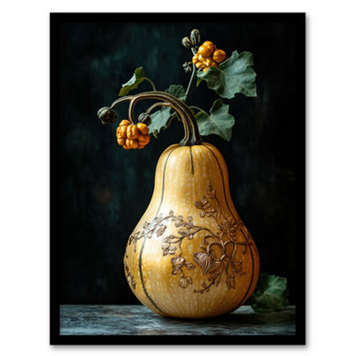 Artery8 Framed Wall Art Elegant Butternut Squash Filigree Vine Detail Print12X16 Inch from B&Q