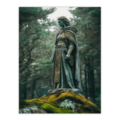 B&Q -  Unframed Wall Art Viking Shield Maiden Warrior Statue In Forest12X16 Inch