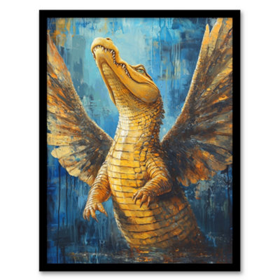 Artery8 Yellow Crocodile With Angel Wings Oil Painting Wall Art PrintA4 Size from B&Q