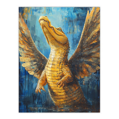 Artery8 Unframed Wall Art Yellow Crocodile With Angel Wings Painting12X16 Inch from B&Q
