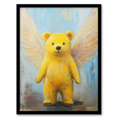 Artery8 Framed Wall Art Cute Yellow Teddy Bear With Wings Oil Painting Print12X16 Inch from B&Q