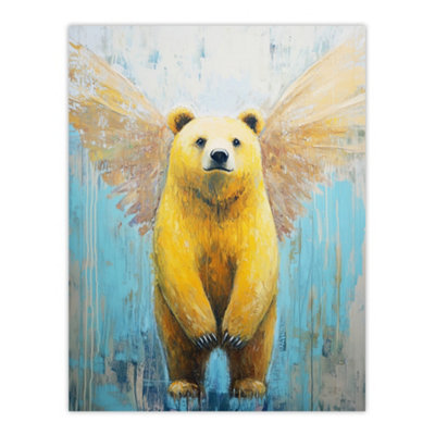 Artery8 Unframed Wall Art Cute Yellow Bear With Angel Wings Painting12X16 Inch from B&Q