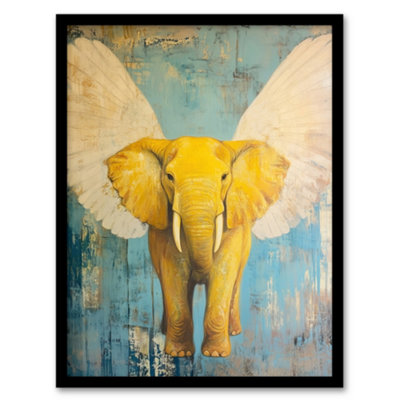 Artery8 Yellow Elephant With Angel Wings Oil Painting Wall Art PrintA4 Size from B&Q