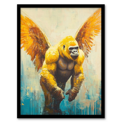 Artery8 Golden Yellow Gorilla Angel Wings Oil Painting Wall Art PrintA4 Size from B&Q