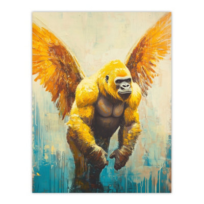 Artery8 Unframed Wall Art Golden Yellow Gorilla Angel Wings Painting12X16 Inch from B&Q