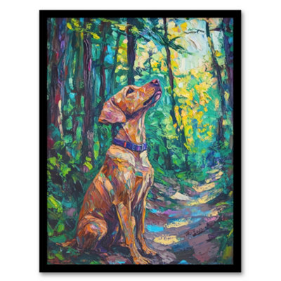 Artery8 Framed Wall Art Golden Lab Puppy In Forest Oil Painting Dog Lover Print12X16 Inch from B&Q