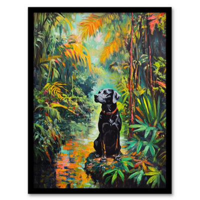 Artery8 Dog Lover Black Labrador Pet In Lush Forest Wall Art PrintA4 Size from B&Q