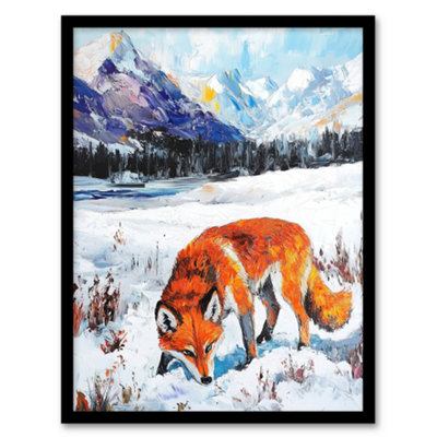 Artery8 Framed Wall Art Red Fox In Snowy Mountain Winter Landscape Print12X16 Inch from B&Q