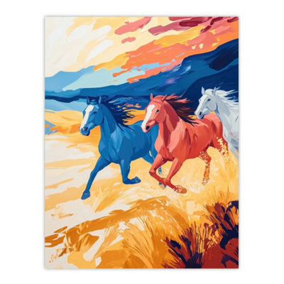 B&Q -  Unframed Wall Art Wild Horses Running Desert Landscape Painting12X16 Inch