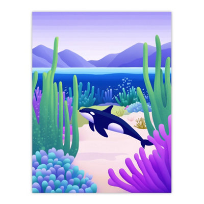 Artery8 Unframed Wall Art Orca Whale Coastal Coral Reef Underwater Scene12X16 Inch from B&Q
