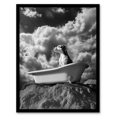 Artery8 Dog Lover Beagle Bathtub Black White Atmospheric Wall Art PrintA4 Size from B&Q