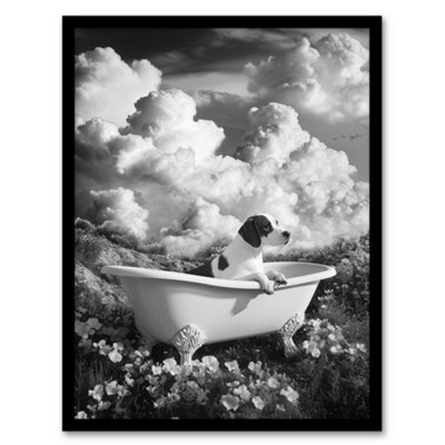 Artery8 Framed Wall Art Dog Lover Beagle In Floral Meadow Bathtub Surreal Print12X16 Inch from B&Q