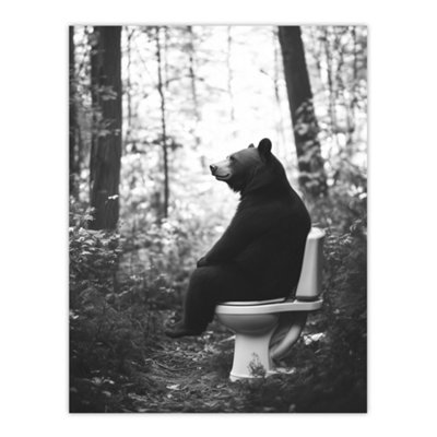 Artery8 Unframed Wall Art Grizzly Bear Toilet Black White Forest Landscape12X16 Inch from B&Q