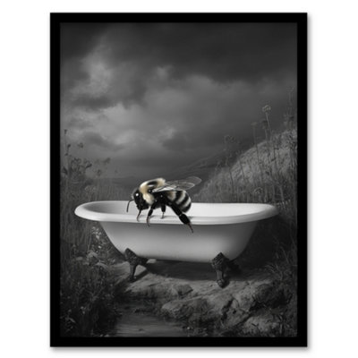 Artery8 Bumblebee Riverbank Bathtub Black White Surreal Wall Art PrintA4 Size from B&Q