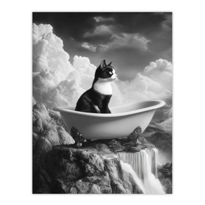 Artery8 Unframed Wall Art Cat Lover Kitten Bathtub Waterfall Cliff Surreal12X16 Inch