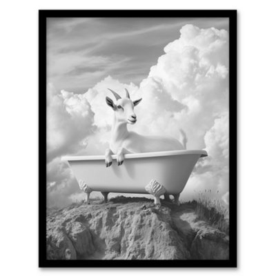Artery8 Goat In A Bathtub On A Hill Black White Surreal Wall Art PrintA4 Size from B&Q