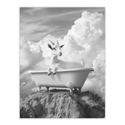 Artery8 Unframed Wall Art Goat In A Bathtub On A Hill Black White Surreal12X16 Inch from B&Q