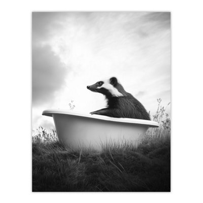 Artery8 Unframed Wall Art Honey Badger In Bathtub Black White Surreal12X16 Inch from B&Q