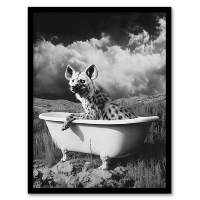 Artery8 Hyena In Desert Bathtub Black White Surreal Wall Art PrintA4 Size from B&Q