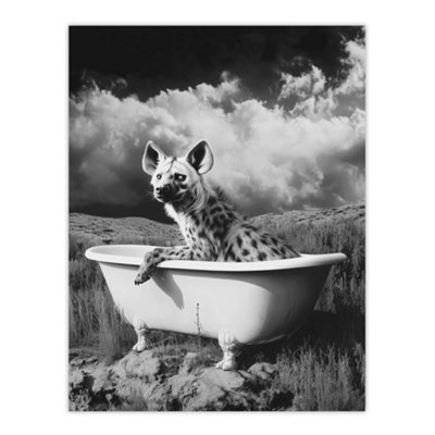 Artery8 Unframed Wall Art Hyena In Desert Bathtub Black White Surreal12X16 Inch from B&Q