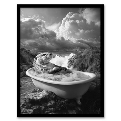 Artery8 Framed Wall Art Otter Bath Riverbank Bathtub Bubble Bath Surreal Print12X16 Inch from B&Q