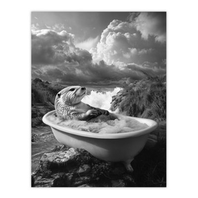 Artery8 Unframed Wall Art Otter Bath Riverbank Bathtub Bubble Bath Surreal12X16 Inch from B&Q