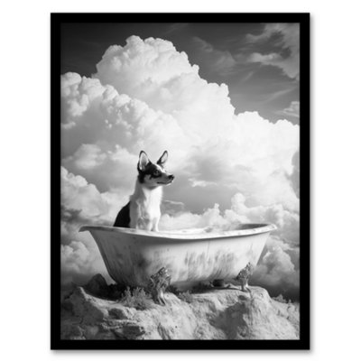 Artery8 Framed Wall Art Puppy Bathtub On Mountain Peak Surreal Dog Lover Print12X16 Inch from B&Q