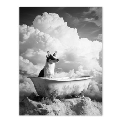 Artery8 Unframed Wall Art Puppy Bathtub On Mountain Peak Surreal Dog Lover12X16 Inch from B&Q