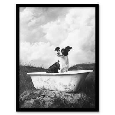 Artery8 Dog Lover Puppy In Bathtub Black White Surreal Wall Art PrintA4 Size from B&Q