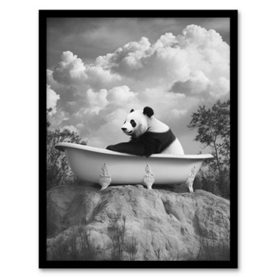 Artery8 Panda Bear In Elegant Bathtub Black White Surreal Wall Art PrintA4 Size from B&Q