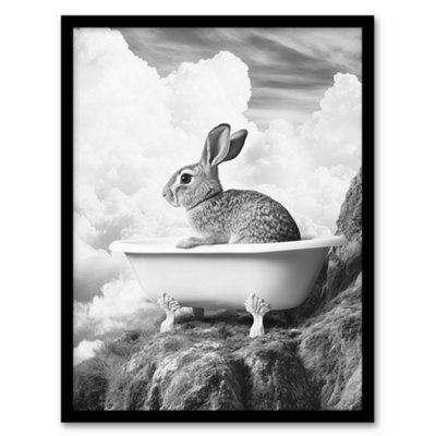Artery8 Cute Bunny Rabbit In Bathtub Black White Surreal Wall Art PrintA4 Size from B&Q